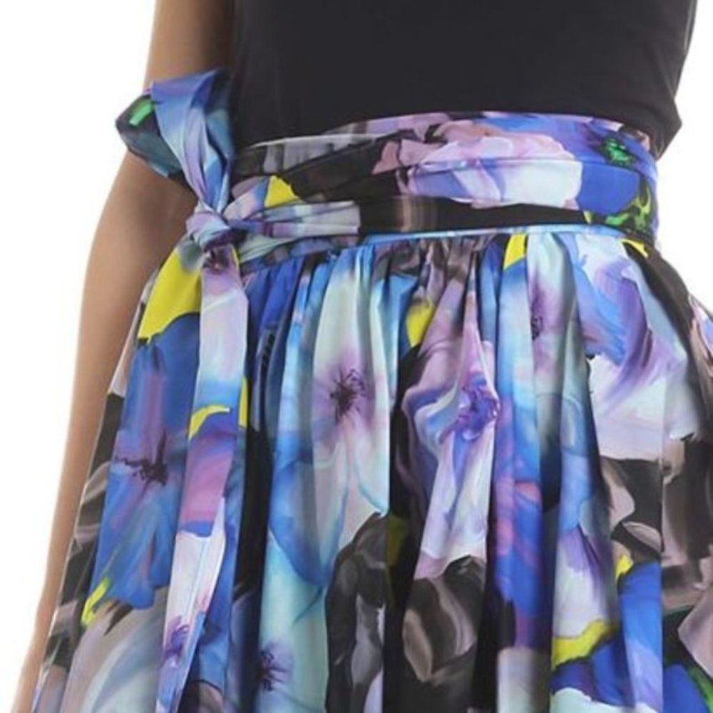 MSGM FLORAL PLEATED SKIRT WITH BOW IN SHADES OF BLUE - Picture 4 of 8